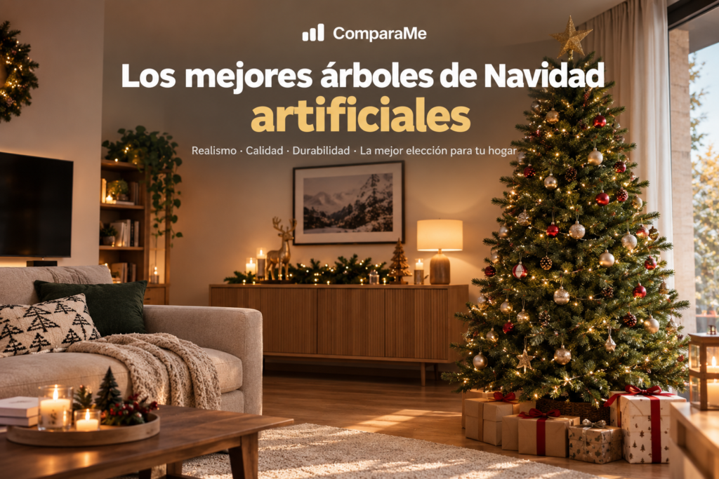 Mejores Árboles de Navidad Artificiales 2026: Guía Completa Árbol de Navidad artificial decorado en un salón